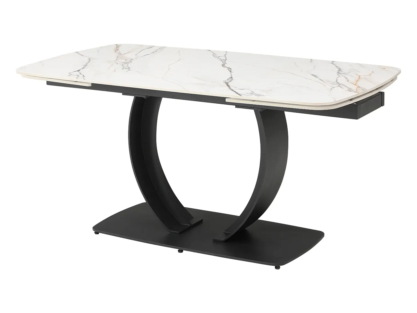 Mesa extensible de comedor en cerámica y metal negro - Efecto mármol blanco - OLIFIA