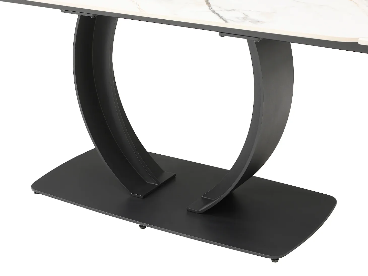 Mesa extensible de comedor en cerámica y metal negro - Efecto mármol blanco - OLIFIA