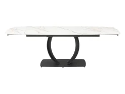 Mesa extensible de comedor en cerámica y metal negro - Efecto mármol blanco - OLIFIA