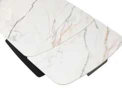 Mesa extensible de comedor en cerámica y metal negro - Efecto mármol blanco - OLIFIA