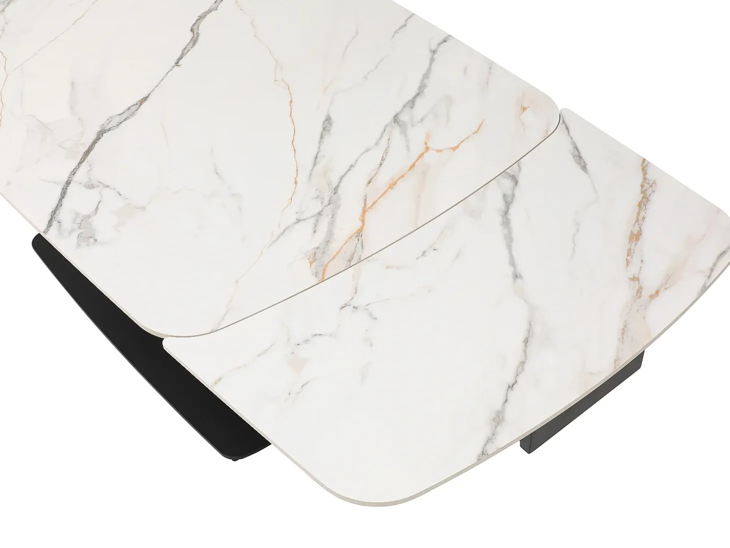 Mesa extensible de comedor en cerámica y metal negro - Efecto mármol blanco - OLIFIA