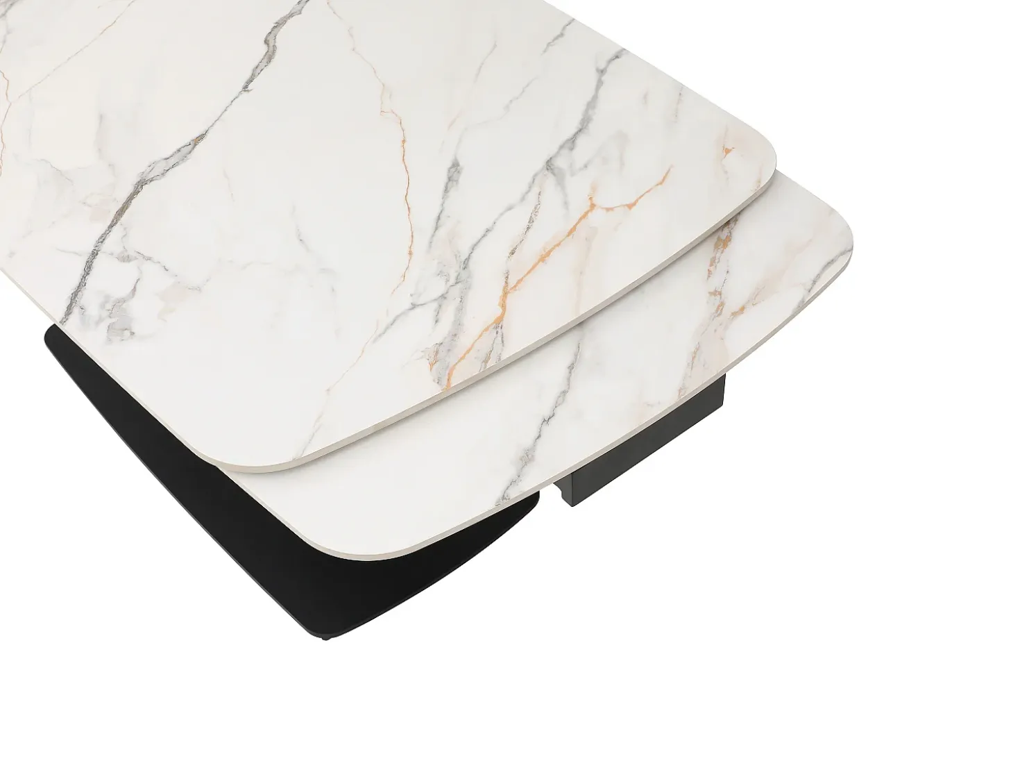 Mesa extensible de comedor en cerámica y metal negro - Efecto mármol blanco - OLIFIA