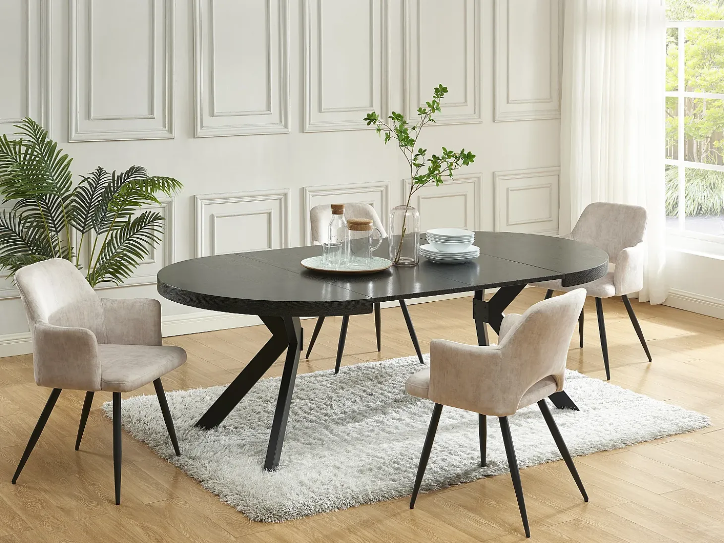 Mesa extensible de comedor 4 a 8 comensales de MDF y acero - Color: negro - KOMONI