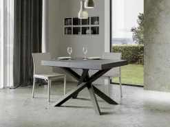 Mesa extensible de diseño con patas entrelazadas antracita Artemis-Color Gris cemento-5 alargaderas finas-Ancho extensible