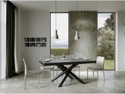 Mesa extensible de diseño con patas entrelazadas antracita Klass-Color Gris cemento-Ancho extensible