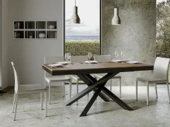 Mesa extensible de diseño con patas entrelazadas antracita Klass-Color Marrón-Ancho extensible