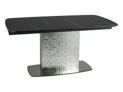 Mesa extensible de diseño con aspecto de mármol negro y pata central de acero inoxidable Eglantine