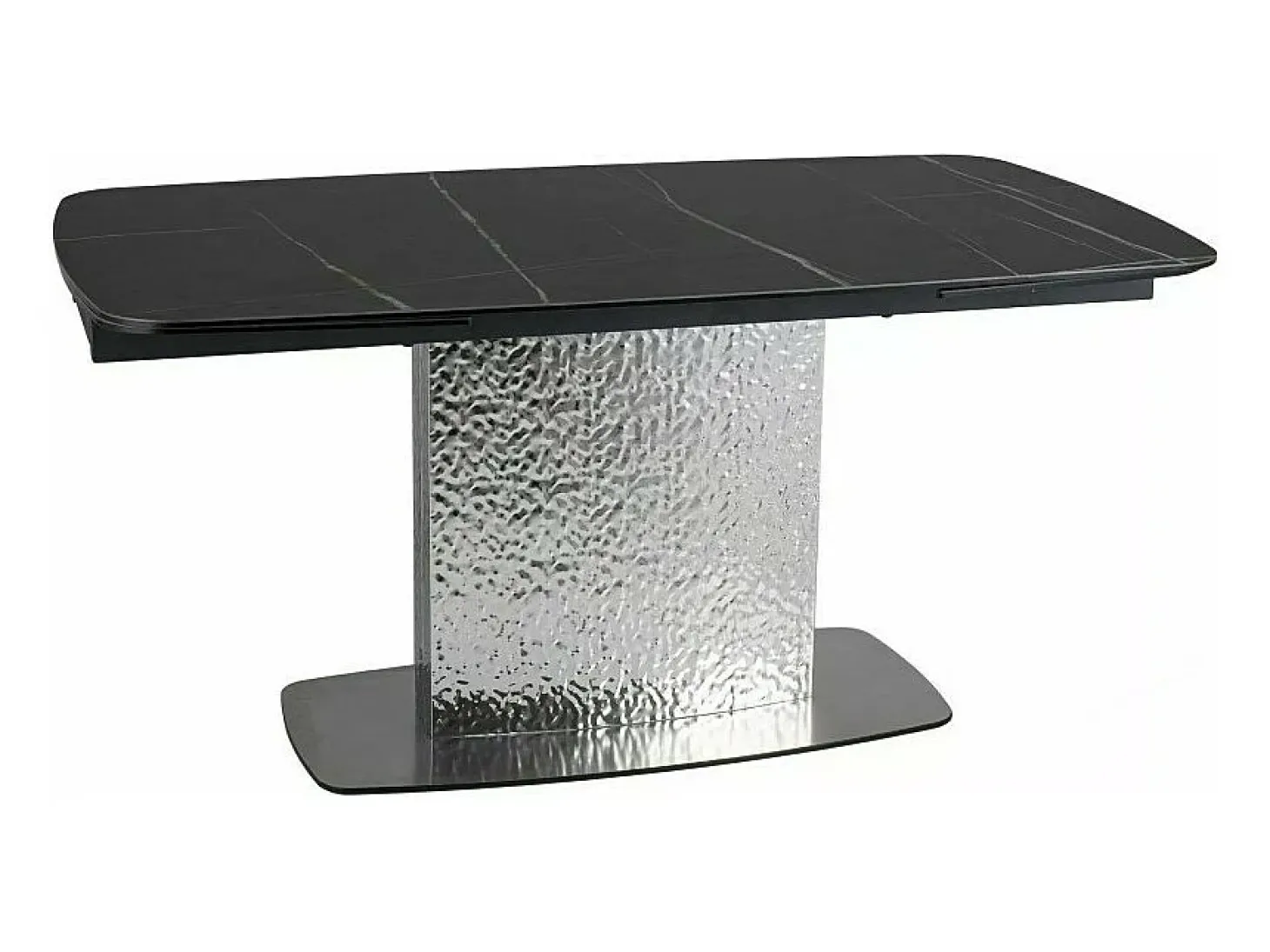 Mesa extensible de diseño con aspecto de mármol negro y pata central de acero inoxidable Eglantine
