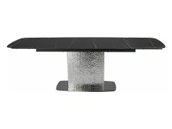 Mesa extensible de diseño con aspecto de mármol negro y pata central de acero inoxidable Eglantine