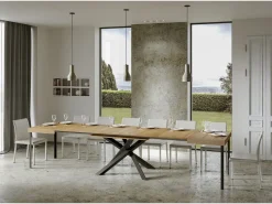 Mesa extensible de diseño con patas entrelazadas antracita Artemis-Color Natural-5 alargaderas finas-Ancho extensible