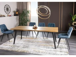 Mesa extensible de diseño Meno 150cm de metal negro y roble barnizado