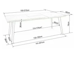 Mesa extensible de diseño Meno 150cm de metal negro y roble barnizado