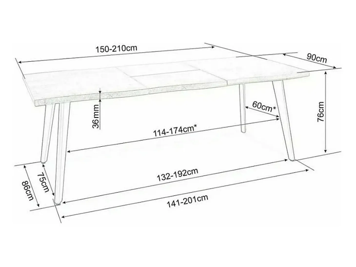 Mesa extensible de diseño Meno 150cm de metal negro y roble barnizado