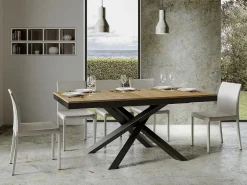 Mesa extensible de diseño con patas entrelazadas antracita Klass-Color Natural-Ancho extensible