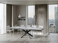 Mesa extensible de diseño con patas entrelazadas antracita Klass-Color Blanco-Ancho extensible