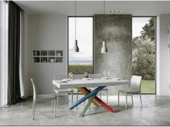 Mesa extensible de diseño con patas entrelazadas multicolor Artemis-Color Blanco-Ancho extensible