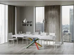 Mesa extensible de diseño con patas entrelazadas multicolor Artemis-Color Blanco-Ancho extensible