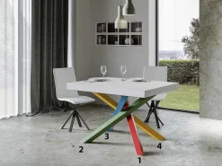 Mesa extensible de diseño con patas entrelazadas multicolor Artemis-Color Blanco-Ancho extensible