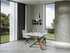 Mesa extensible de diseño con patas entrelazadas multicolor Artemis-Color Blanco-Ancho extensible