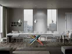 Mesa extensible de diseño con patas entrelazadas multicolor Artemis-Color Blanco-Ancho extensible