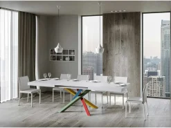 Mesa extensible de diseño con patas entrelazadas multicolor Artemis-Color Blanco-Ancho extensible