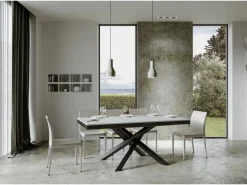 Mesa extensible de diseño con patas entrelazadas antracita Klass-Color Blanco-Ancho extensible