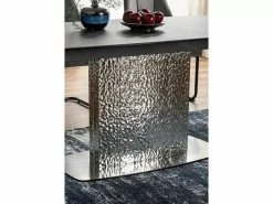 Mesa extensible de diseño con aspecto de mármol verde y pata central de acero inoxidable Eglantine
