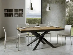 Mesa extensible de diseño con patas entrelazadas antracita Klass-Color Natural-Ancho extensible