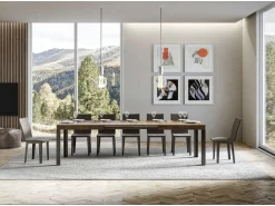 Mesa extensible de madera con 4 patas de madera y acero antracita Liva-Color Blanco-Soporte 4 pies-Ancho extensible