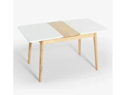 Mesa extensible de madera 115-145x80cm cocina cristal blanco negro Pixam - Blanco