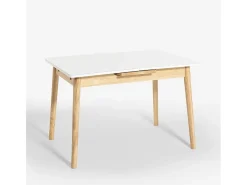 Mesa extensible de madera 115-145x80cm cocina cristal blanco negro Pixam - Blanco