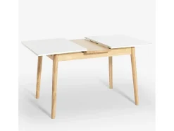 Mesa extensible de madera 115-145x80cm cocina cristal blanco negro Pixam - Blanco