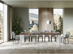 Mesa extensible de madera de nogal y patas de madera blanca de 6 a 20 plazas Kristo de 180 a 440 cm-Soporte 2 pies