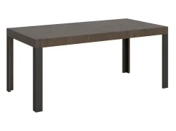 Mesa extensible de madera con 4 patas de madera y acero antracita Liva-Color Marrón-Base y soporte con ruedas-Ancho extensible