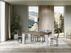 Mesa extensible de madera de nogal y patas de madera blanca de 6 a 20 plazas Kristo de 160 a 420 cm-Soporte 2 pies