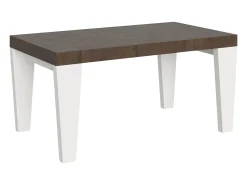 Mesa extensible de madera de nogal y patas de madera blanca de 6 a 20 plazas Kristo de 160 a 420 cm-Soporte 2 pies