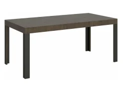 Mesa extensible de madera con 4 patas de madera y acero antracita Liva-Color Gris cemento-Base y soporte con ruedas-Ancho extensible