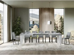 Mesa extensible gris hormigón y patas de madera blanca de 6 a 20 plazas Kristo de 180 a 440 cm-Soporte 4 pies