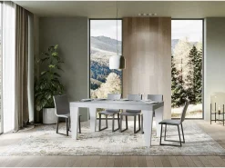 Mesa extensible gris hormigón y patas de madera blanca de 6 a 20 plazas Kristo de 180 a 440 cm-Base y soporte con ruedas
