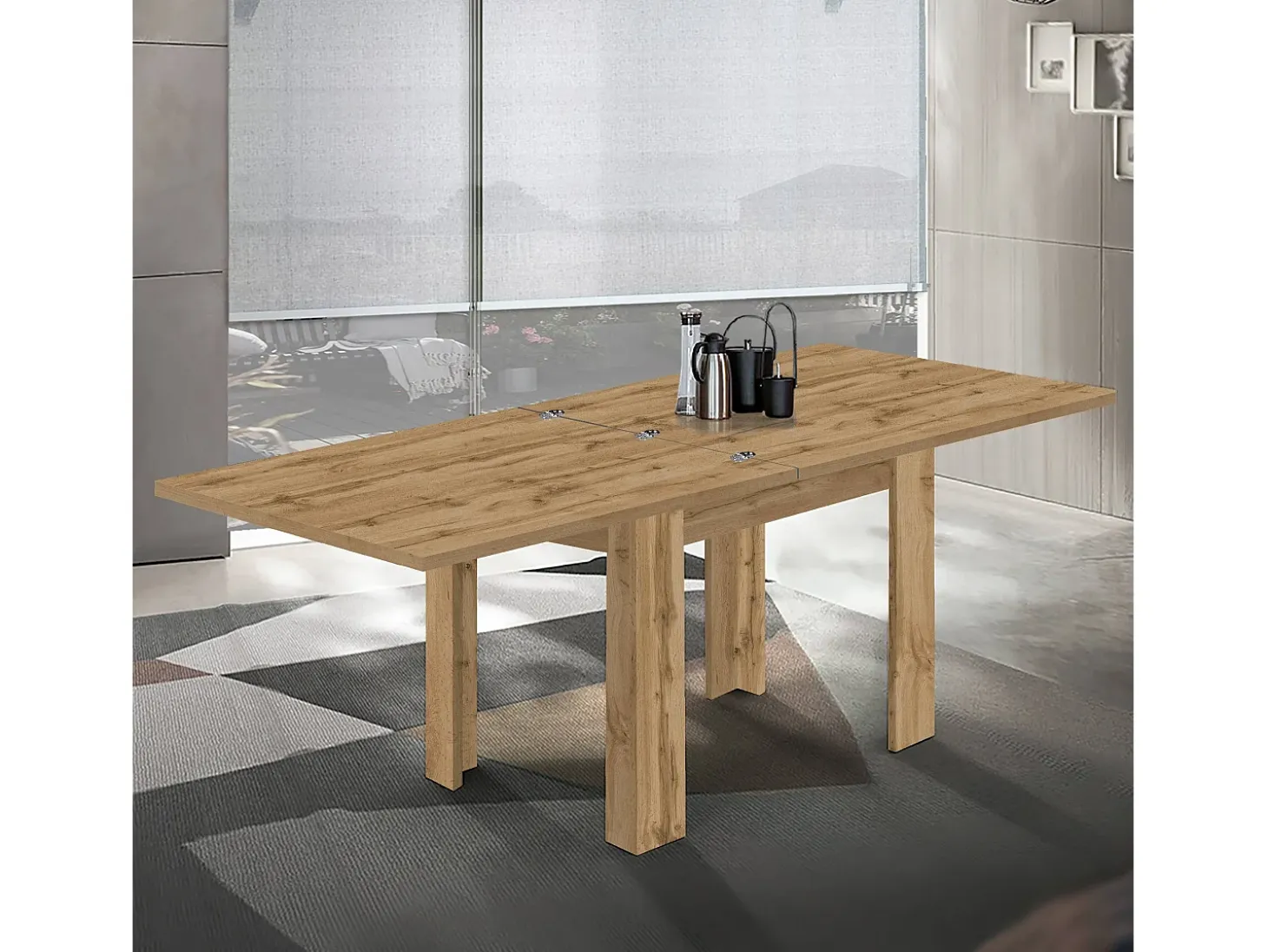 Mesa extensible Jesi ideal para 6-8 personas color roble 90/180x90x75 cm