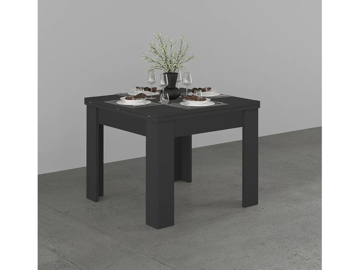 Mesa extensible Jesi ideal para 6-8 personas, color antracita mate, 90/180 x 90 x 75 cm