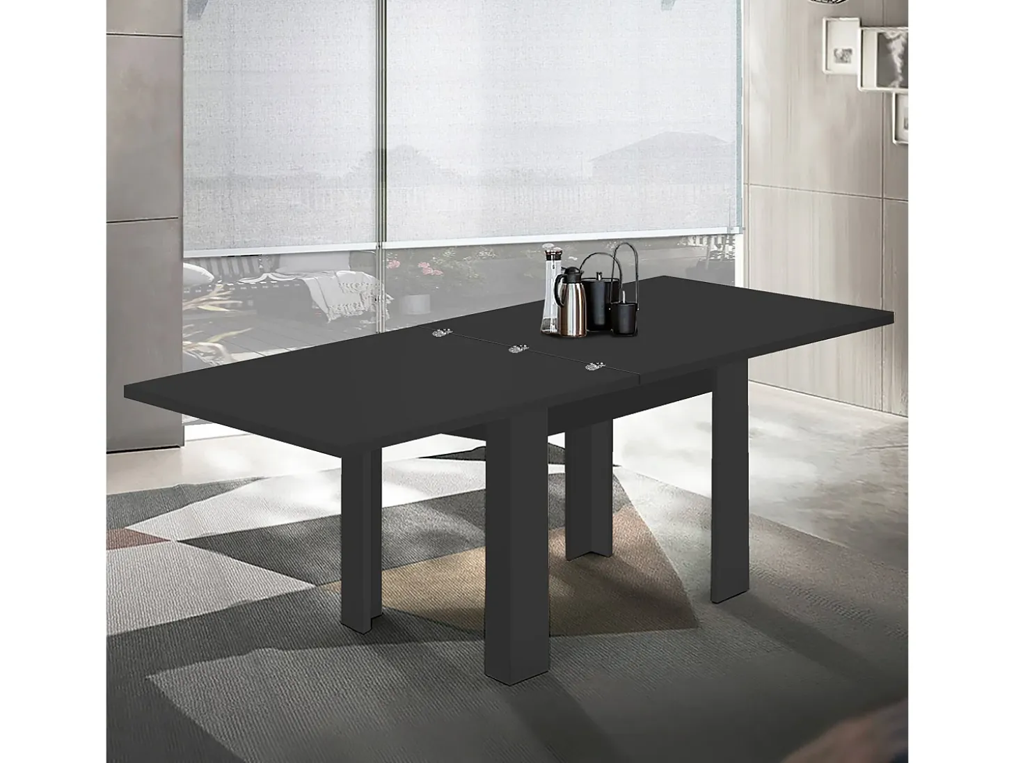 Mesa extensible Jesi ideal para 6-8 personas, color antracita mate, 90/180 x 90 x 75 cm