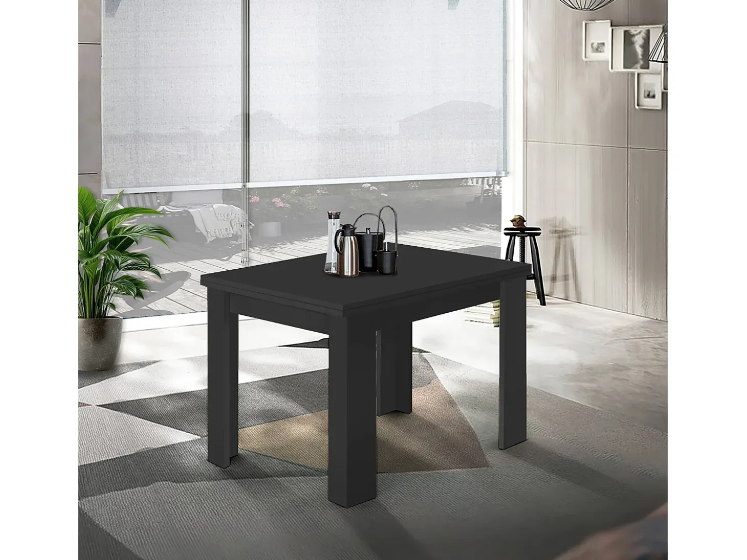 Mesa extensible Jesi ideal para 6-8 personas, color antracita mate, 90/180 x 90 x 75 cm