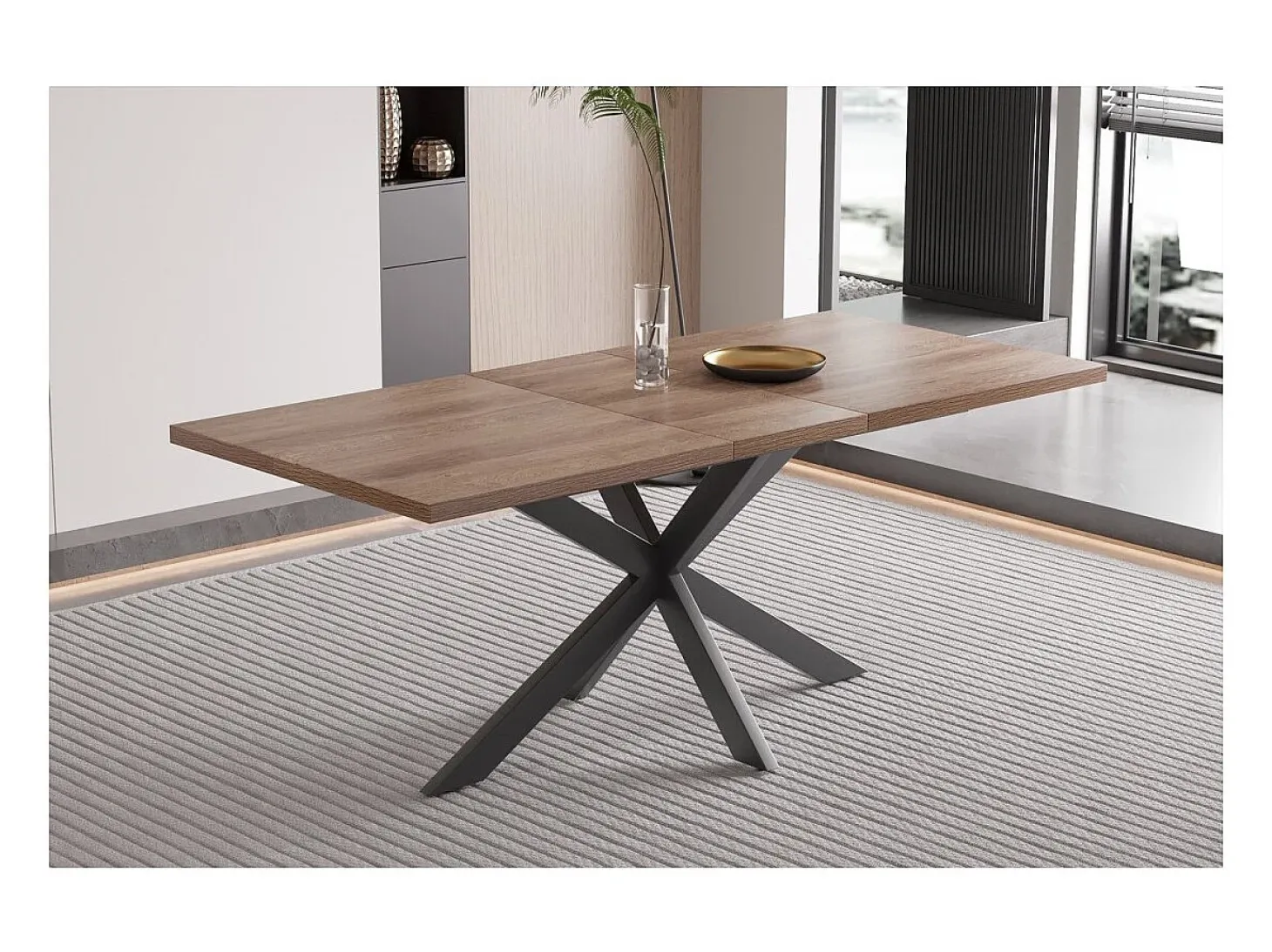 Mesa extensible KALVANO – 160 a 200 cm – Roble oscuro – Tablero 40 mm – Diseño contemporáneo