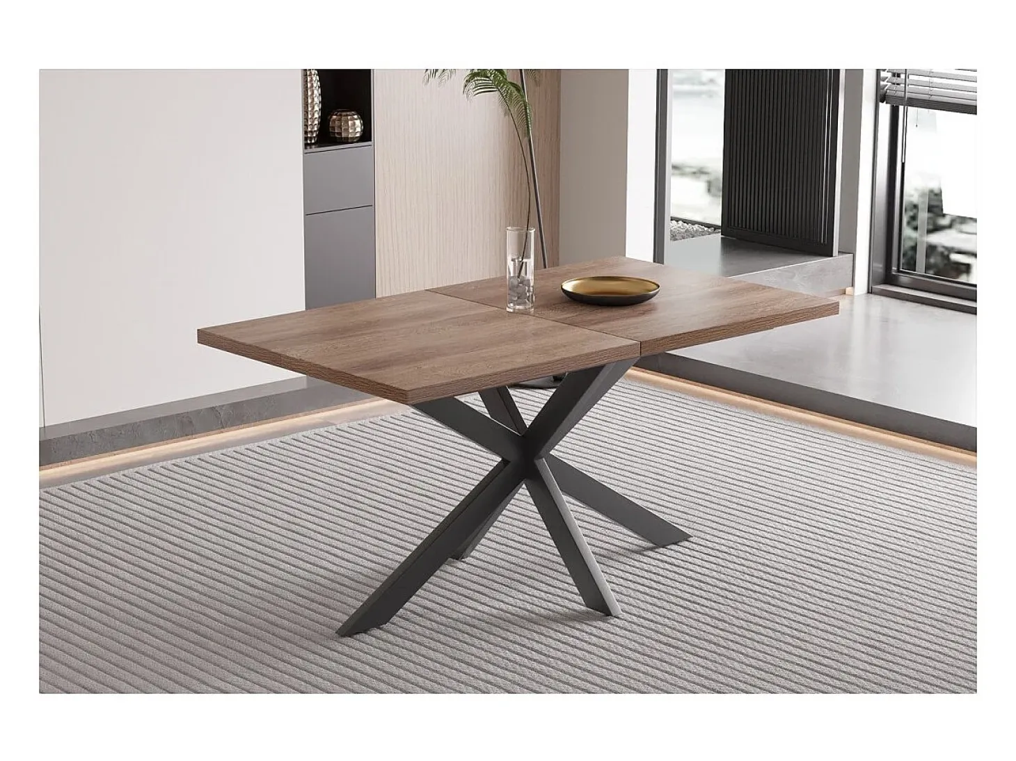 Mesa extensible KALVANO – 160 a 200 cm – Roble oscuro – Tablero 40 mm – Diseño contemporáneo