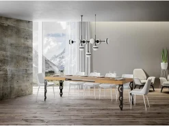 Mesa extensible Karamay 120/380x90 cm roble natural con patas antracita