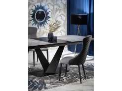 Mesa extensible MDF lacada gris patas acero negro 180/230×95 cm