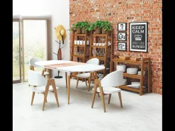 Mesa extensible MDF lacada blanco patas madera natural 160/200×90 cm