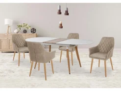 Mesa extensible MDF lacada blanco patas madera natural 160/200×90 cm