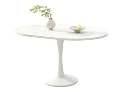 Mesa extensible, mesa ovalada, mesa de centro, MDF, blanca, (100/140 x 100 x 75 cm)